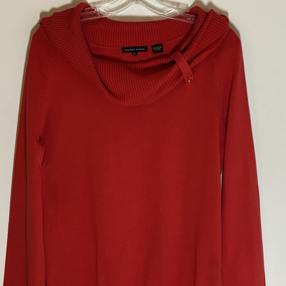 Jeanne Pierre Sweater Womens Medium Red Cowl Neck Classic Preppy Christmas Style - Picture 2 of 15